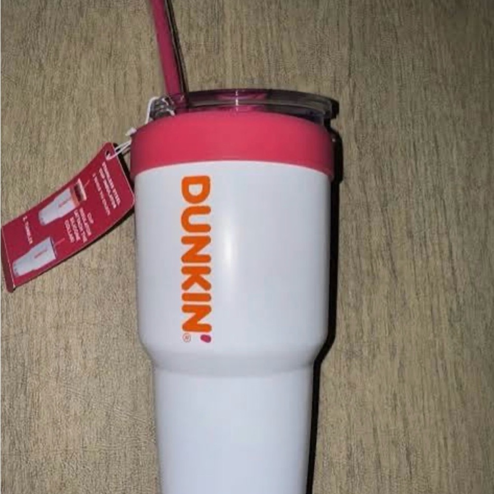 Dunkin' White and Pink Travel Mug